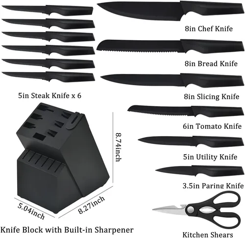 Miniatura 2 de Juego de cuchillos de cocina de 14 piezas con bloque autoafilado, cuchillos ultra afilados de acero inoxidable de alto carbono para cocina, 6