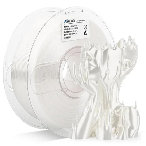 AMOLEN - Filamento de seda PLA para impresora 3D de 1.75mm, filamento brillante blanco para impresión 3D, carrete de 1kg (2.2 libras), compatible