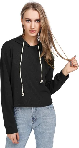 Miniatura 4 de MakeMeChic - Sudadera de manga larga casual, con capucha y de longitud corta, para mujer