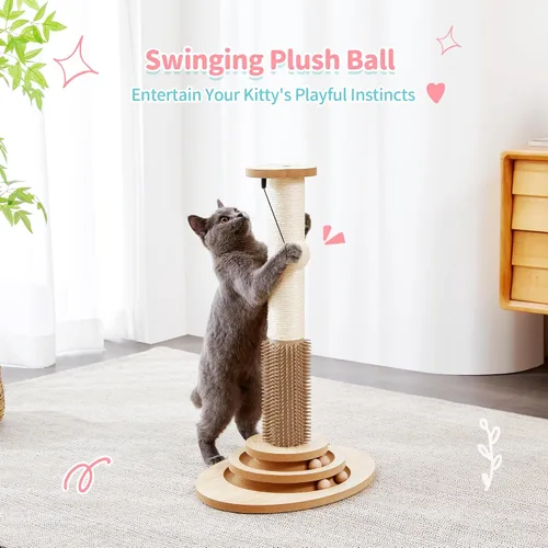 Miniatura 7 de Made4Pets Poste Rascador para Gatos, Poste Rascador de Sisal de 23" de Alto con Autoarreglador, Juguetes Interactivos de Pelota con Pista 4 en 1