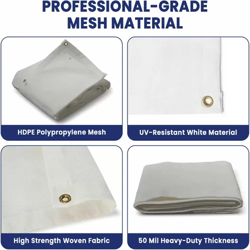 Miniatura 2 de Tarps Now - Lona de malla blanca resistente de 8 x 10 pies con ojales de latón, resistente a los rayos UV, color blanco reflectante 75%, sombra