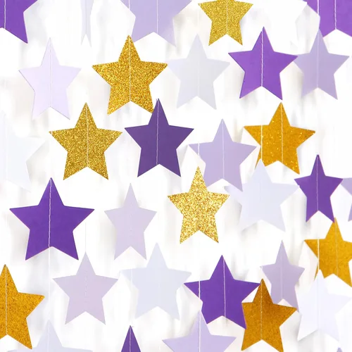 Miniatura 12 de Guirnalda de decoración de cumpleaños y graduación en negro y plata - 18.9 metros de serpentinas brillantes con purpurina y estrellas colgantes
