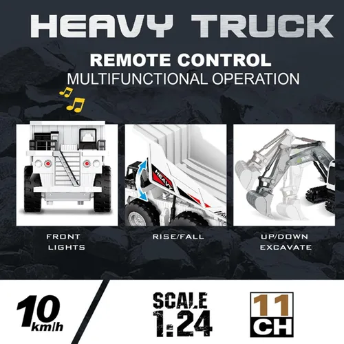 Miniatura 3 de Camión volquete con control remoto, 2.4Ghz 11 canales RC vehículo de construcción de juguete con luces de música, camión de basura de transporte