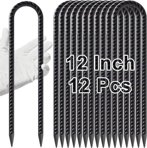 Miniatura 8 de VVOKGO Estacas de Varilla Corrugada de 16 Pulgadas con Gancho en J de Servicio Pesado para Cerca de Eslabones de Cadena, 16 Piezas de Picos Largos