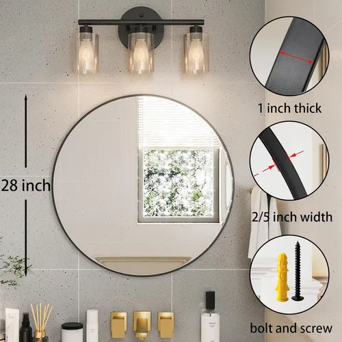 Miniatura 2 de Growsun - Espejo redondo negro de 28 pulgadas, espejo circular montado en la pared para decoración de baño y sala de estar