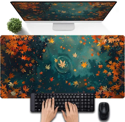 Miniatura 18 de Tapete de escritorio de bosque anime, lindo tapete de mouse verde, tapete de escritorio completo Kawaii estético XXL para juegos Mousemat XL