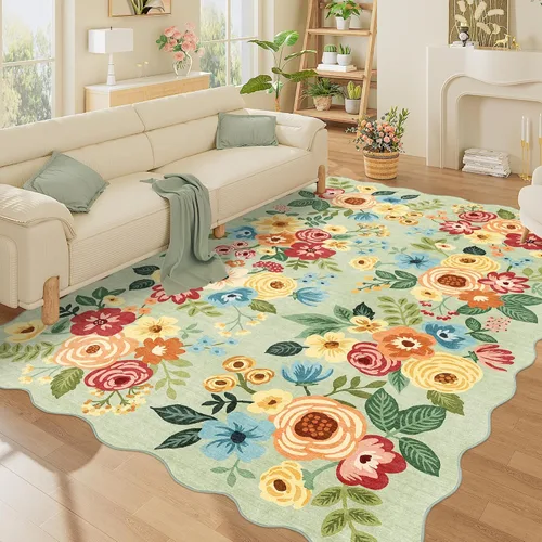 Miniatura 202 de DUKINO Alfombra de área de 6 x 9 pies, alfombra floral para sala de estar, ligera, antideslizante, lavable, alfombra de interior de pelo bajo