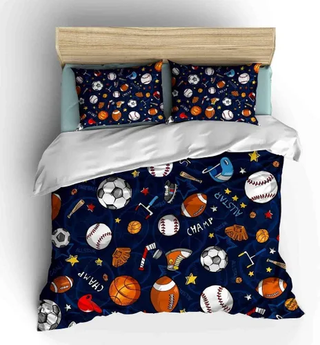 Miniatura 13 de Juego de ropa de cama de béisbol para niños, juego de edredón de bandera estadounidense con temática deportiva, tamaño individual, decoración