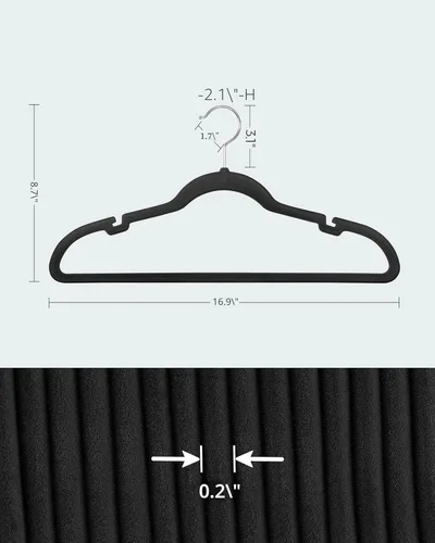 Miniatura 6 de SONGMICS UCRF029B05 - Paquete de 50 ganchos de terciopelo antideslizantes para trajes con muescas para el hombro, barra para pantalones, gancho