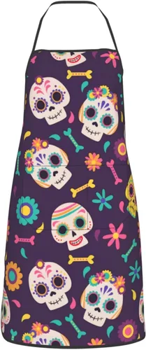 Miniatura 11 de Delantal de calavera de azúcar, delantales de cocina para hombres y mujeres, delantal de cocina, delantal de chef, delantales de jardín ajustables