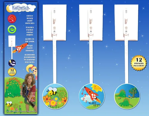 Miniatura 8 de Kidswitch Extensor de interruptor de luz para niños (paquete de 3, tema de dinosaurio) - Extensión de interruptor de palanca que brilla