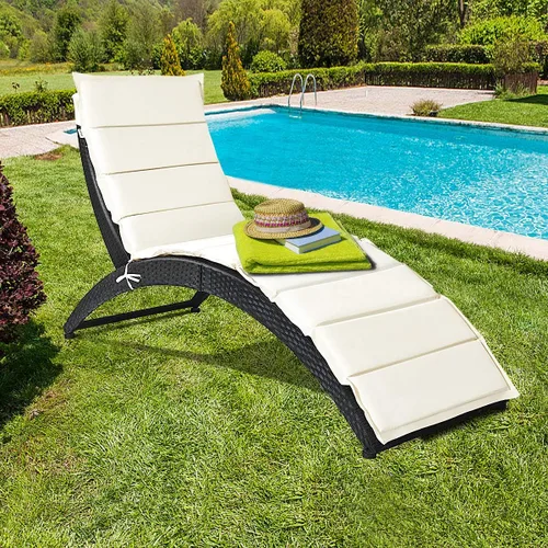 Miniatura 4 de Tangkula - Silla de salón plegable para patio, tumbona de mimbre para exteriores, silla de patio portátil con cojín, mueble de mimbre para todo