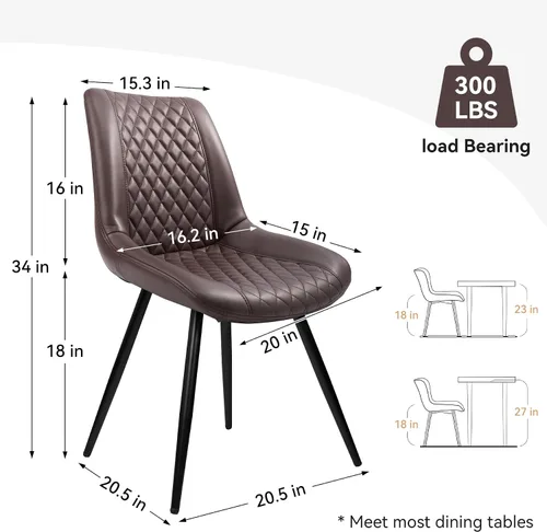 Miniatura 2 de Juego de 2 sillas de comedor, modernas sillas de salón de piel sintética sin brazos, asiento tapizado con respaldo alto y patas de metal resistentes
