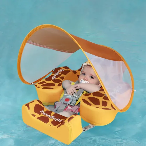 Miniatura 10 de Swimbobo - Flotadores para piscina con toldo no inflable, material de tela suave y agradable a la piel, flotador de natación infantil para niños