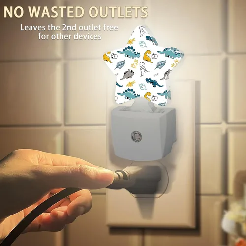 Miniatura 2 de Luces Nocturnas de Dinosaurio de Dibujos Animados que se Enchufan en la Pared, Lámpara Inteligente con Sensor de Anochecer a Amanecer para Dino