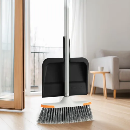 Miniatura 8 de Superio Recogedor con clip con borde de goma, bandeja de plástico duradero de 10 pulgadas de ancho con mango de agarre cómodo, recogedor de Negro