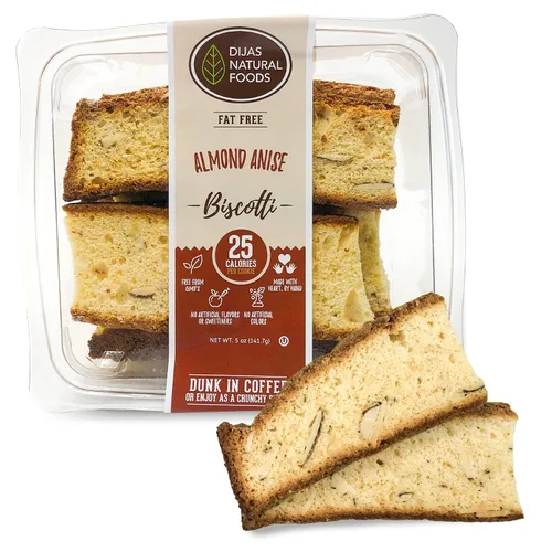 DIJAS Natural Food s, Galleta de biscotti sin grasa, ingredientes naturales sin conservantes, delicioso aperitivo bajo en calorías (5 onzas) (anís