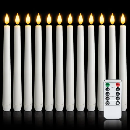 Miniatura 8 de 6 piezas de velas cónicas sin llama con control remoto y temporizador, 9.6 pulgadas de velas LED de plástico, velas blancas operadas por batería