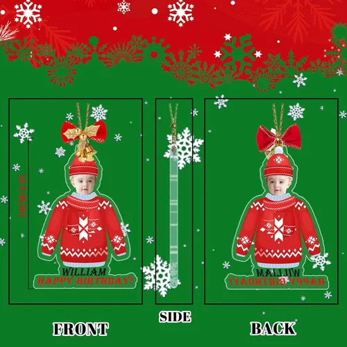 Miniatura 2 de Adorno de Navidad personalizado 2025 con tu foto, adorno de cara personalizada con foto 2D de acrílico para decoración de árbol de Navidad, Adorno