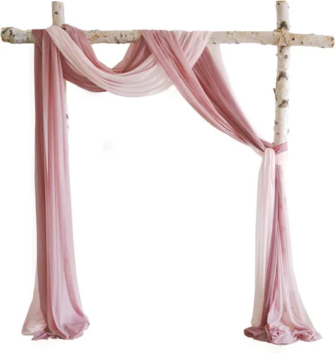 Lookein Cortinas de arco para boda, fiesta, recepción, telón de fondo, cenador de boda, 3 paneles de 30 pulgadas de ancho, 6.5 yardas, rosa rosa