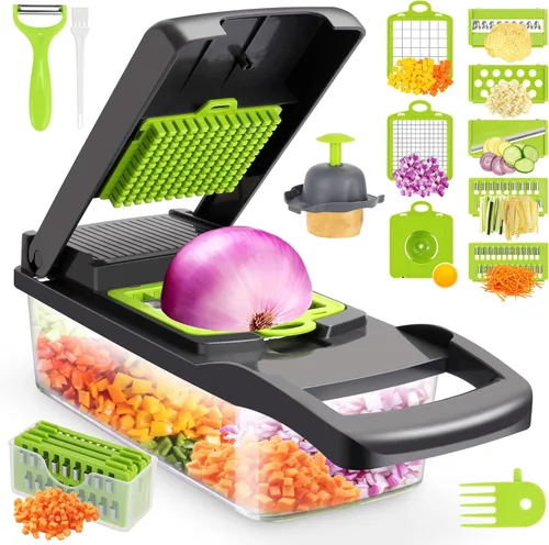 Miniatura 9 de senbowe Ultra-Sharp 420-Grade Hardened Stainless Steel Cortador de Cebolla y Verduras, 8 Cuchillas Intercambiables, Incluye Separador de Clara