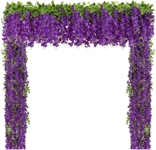 Miniatura 14 de U'Artlines 10 Piezas 7.2 Pies/Pieza Guirnalda de Glicina Artificial de Seda Flores de Glicina Negra Falsas Follaje Colgante Vides Guirnaldas