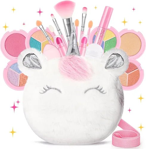 Miniatura 10 de Kit de maquillaje real para niñas de 3 a 10 años: juego de juguetes de maquillaje lavables y no tóxicos para niños pequeños, juego de tocador de 17