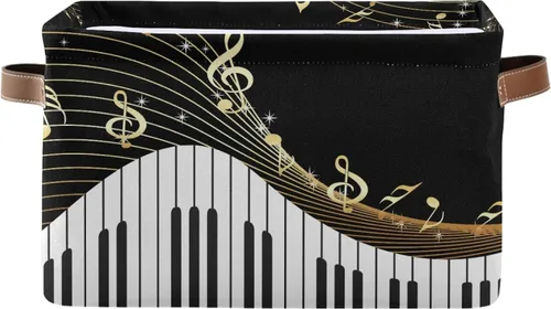 Miniatura 4 de AUUXVA Cesta de almacenamiento para piano teclado, notas musicales, caja de almacenamiento de arte, juego de 2 cestas plegables de lona duradera