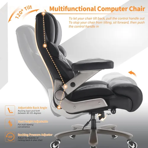 Miniatura 7 de VUZI Silla de oficina grande y alta de 700 libras - Silla grande de computadora con soporte lumbar ajustable, brazos plegables 3D, ruedas