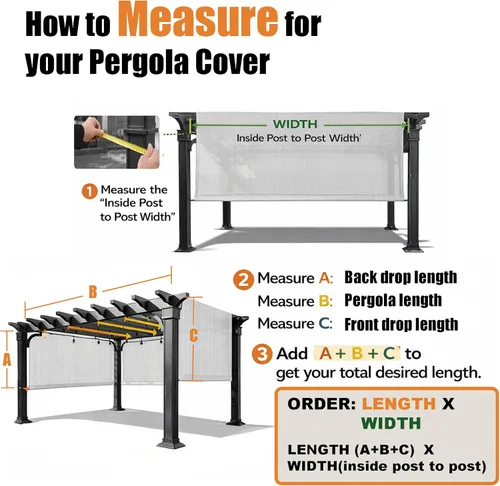 Miniatura 3 de Toldo de repuesto universal para pérgola con tela de polietileno de alta densidad transpirable y bolsillos para barra para pérgola de 10 x 10 pies