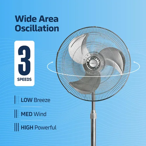 Miniatura 4 de Nexair Ventilador de pie de metal de alta velocidad de 18 pulgadas, 3 potentes velocidades, ventilador de pedestal oscilante industrial con altura