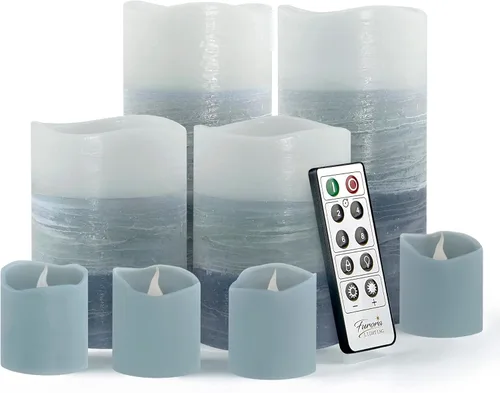 Miniatura 19 de FURORA LIGHTING Velas sin llama verde ombré, cera real, brillo ajustable, control remoto y temporizador, 4 pilares (3 x 4, 3 x 6) y 4 votivos