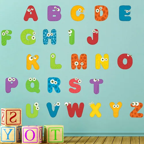 Calcomanías de pared con letras ABC, calcomanías del alfabeto para decoración de habitación de niños, decoración de pared para guardería, decoración