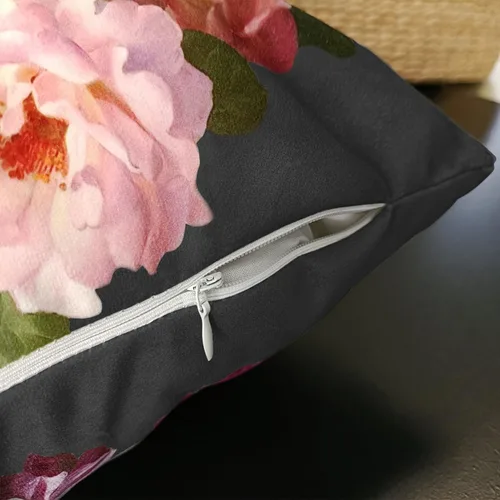 Miniatura 5 de Funda de cojín floral ligera de lujo, 18 x 18 pulgadas, pintura al óleo retro victoriana de doble cara, fondo negro, flor vibrante, funda de cojín