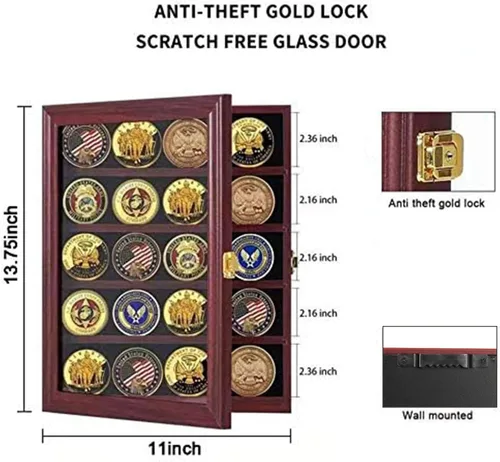 Miniatura 2 de Jinchuan Expositor de monedas de desafío militar con cerradura con cerradura con 2 estantes extraíbles y puerta antipolvo para fichas de póquer