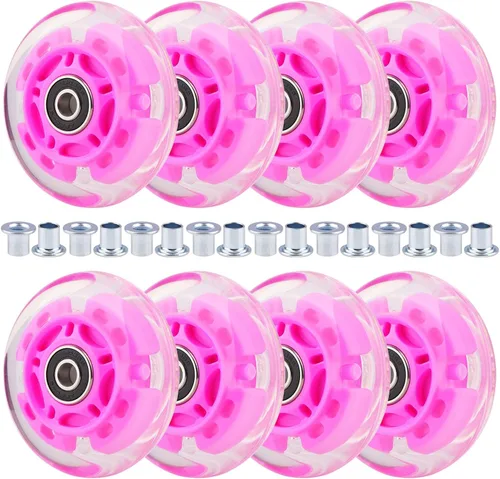Miniatura 11 de 8 piezas de ruedas de patinaje en línea con luz LED, ruedas iluminadas 64/70/72/76/80mm con buje 85-88A para niños y jóvenes principiantes, patinaje