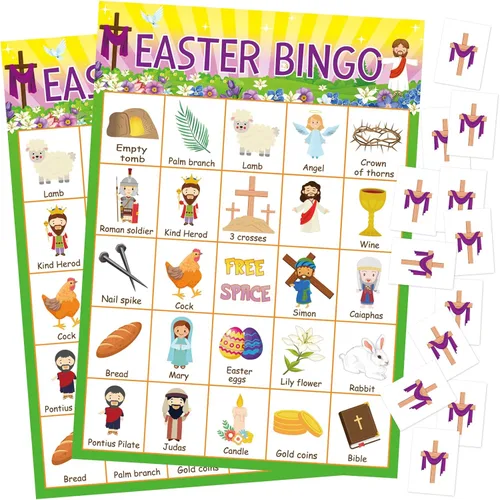 Lewtemi Juego de bingo de Pascua, tarjetas de bingo religiosas con 24 jugadores, juegos para adultos y familia, adolescentes, suministros escolares
