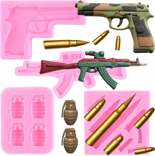 Miniatura 6 de Mujiang Soldier Hero Army Tank Moldes de silicona para pistola pistola granada fondant molde para decoración de pasteles, dulces, chocolate