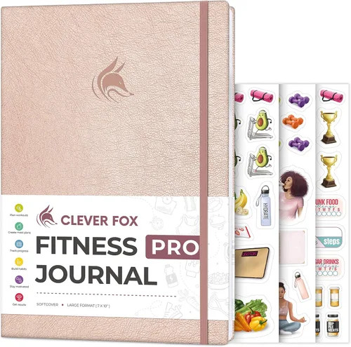 Clever Fox Fitness Journal PRO - Agenda diaria de entrenamiento con planificador de comidas y rastreador de hábitos, libro de registro de ejercicios