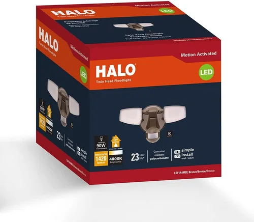 Miniatura 2 de HALO Luz LED de inundación y seguridad para exteriores, activada por movimiento, del atardecer al amanecer, 1420 lúmenes, bronce