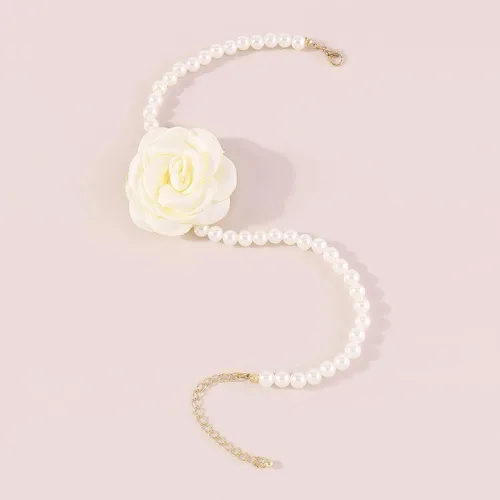 Miniatura 3 de Bethynas Gargantilla de perlas barrocas con flores hechas a mano, collar de rosa floral vintage, collar de perlas para novia, collar de perlas