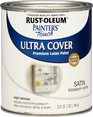 Miniatura 53 de Rust-Oleum Brush On Paint 224430T Painter's Touch - Pintura de látex, cuarto de galón, imprimación blanca plana acrílica, 32 onzas líquidas
