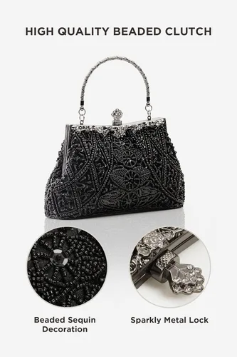 Miniatura 2 de BABEYOND Bolsos de mano de noche para mujer, accesorios vintage para bolso de noche para mujer, Gatsby de los años 20 con cuentas de lentejuelas