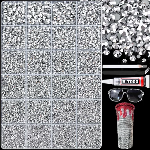 Miniatura 46 de 12000 diamantes de imitación de resina para decorar con brillantes con 3 piezas de pegamento para joyería B7000, 2 cajas de diamantes de imitación