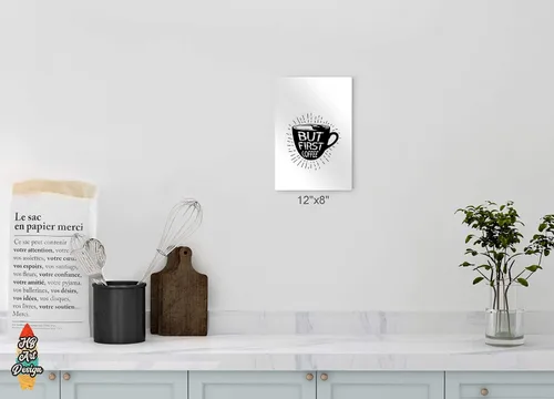 Miniatura 5 de HB Art Design But First Coffee - Taza con cita en blanco y negro con impresión de metal, arte de pared, decoración de cafetería, decoración de pared