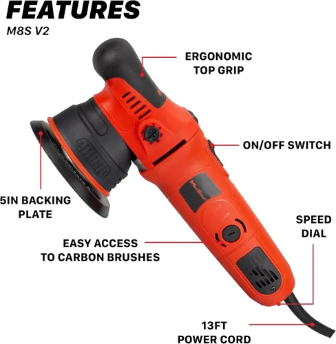 Miniatura 2 de Kit de pulido de doble acción Maxshine M8S V2 Lanzamiento de 8 mm, placa trasera de 5", motor de 1000 W, 6 velocidades Rosca de 5/16" 5" doble
