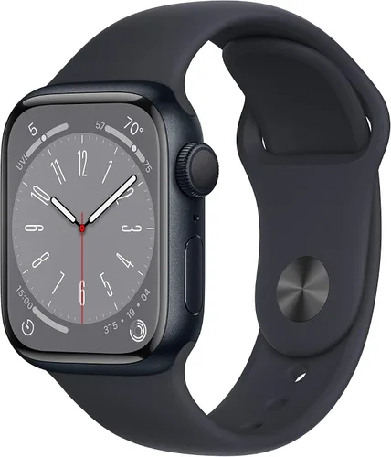 Apple Watch Series 8 [GPS 41mm] Reloj inteligente con caja de aluminio medianoche y correa deportiva medianoche - S/M. Rastreador de actividad