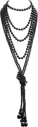 Miniatura 5 de Collar de perlas para mujer, collar largo de perlas sintéticas en capas, collar de disfraz (negro, talla única)