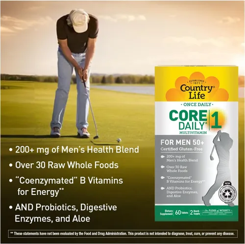 Miniatura 4 de Country Life CORE Daily-1 Multivitamínico para hombres mayores de 50 años, sin gluten, apoyo energético con vitaminas B coenzimadas, probióticos
