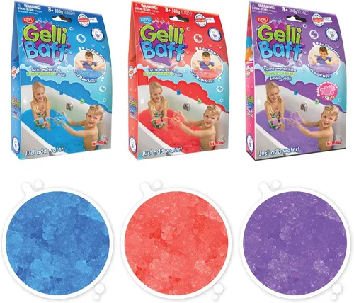3 x Paquete de Gelli Baff de Zimpli Kids, Azul, Rojo y Verde, ¡Convierte el agua en sustancia colorida! Juguete sensorial y de baño para niños